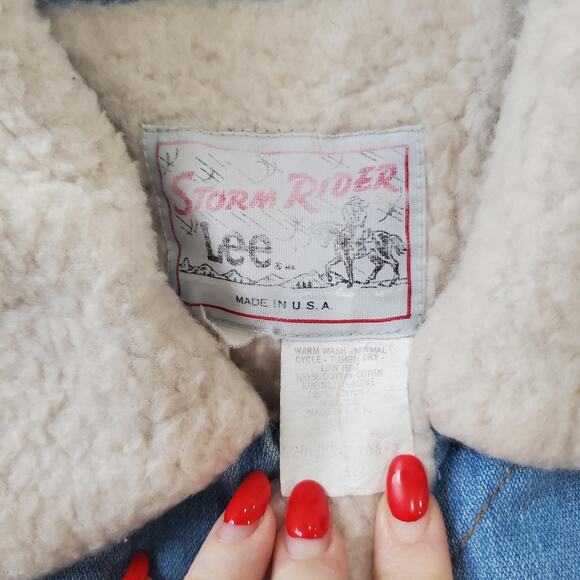 Vintage Lee Storm Rider Jacket Mens Large Sherpa Lined Workwear Thrashed 80s - Picture 7 of 14